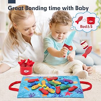 Hahaland Montessori Toy 1+ – Cloth Fishing Game with Stacking Cups for Toddlers 1–3